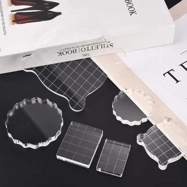 7 Blocchi Acrilici Per Timbri Trasparenti Con Griglia - Ideali Per Fai Da Te, Scrapbooking E Decorazioni
