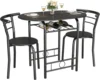 3-Piece Wooden Round Table, Kitchen Breakfast Nook Wood Grain Tabletop with Metal Frame and Built-in Wine Rack for Kitchen 3
