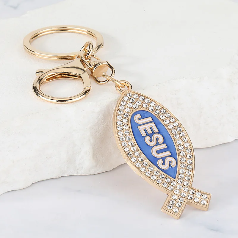 JESUS Ichthys Schlüsselanhänger, mehrfarbig, Emaille, Zinklegierung, Strass, Karabinerverschluss, christliches Geschenk für Frauen, tägliche Tasche, Autozubehör – Detail 6