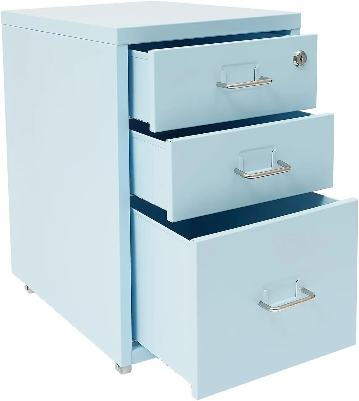 3 Drawer Vertical File Cabinet with Steel Lock and Wheels, 11×16×19in Metal Mobile File Cabinet Office Storage Cabinets
