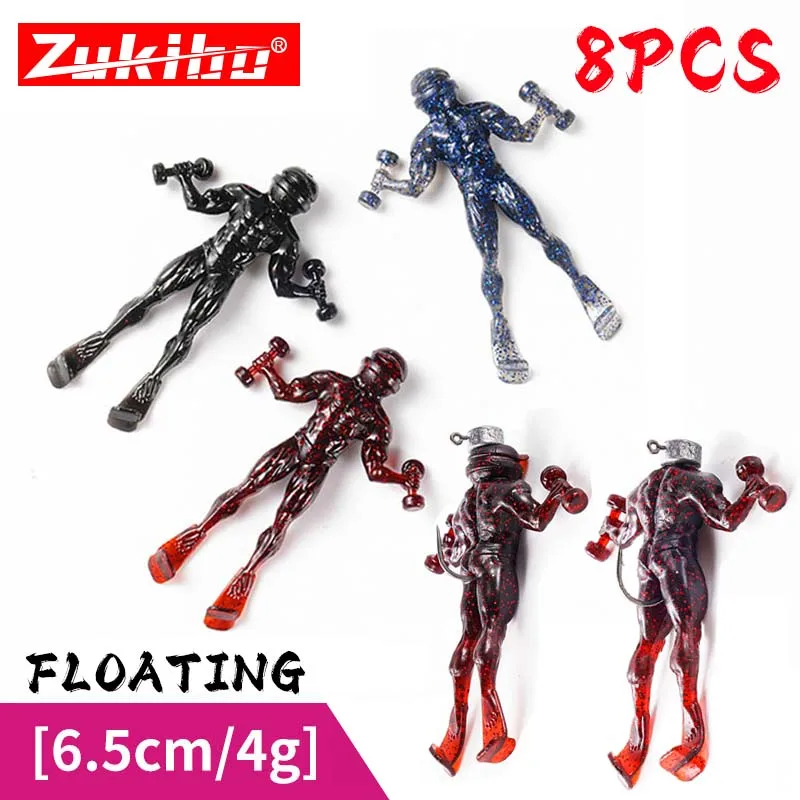 Zukibo 8PCS Lifelike Human Soft Bait Lure 6.5cm 4g Floating Swimbait Shrimp Scent