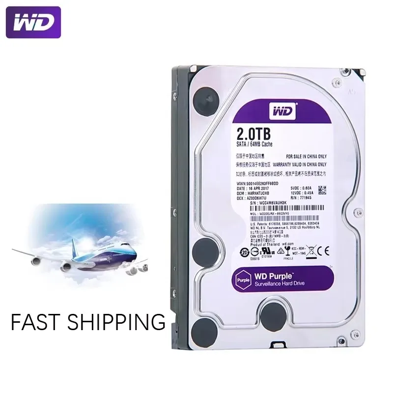 Original Western Digital WD Purple 2TB Hard Drive Disk Surveillance Internal Hard Drive SATA III 64M 3.5" 6Gb/s For CCTV DVR NVR