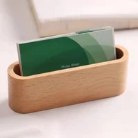 Business Card Holder Wooden Organizer Office Desk Name Card Display Stand With Pen Slot Memo Pad Cards Stand Card Holder Storage 2