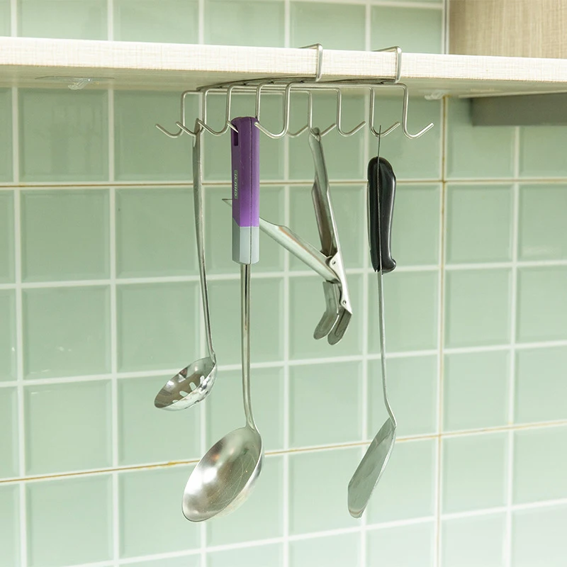 Coffee Mug Holder Kitchen Storage Hook Cabinet Decor Sign Cup Rack Useful Wine Glass Hanger Stainless Steel Punch-free Cup Shelf wine glass rack kitchen spice rack