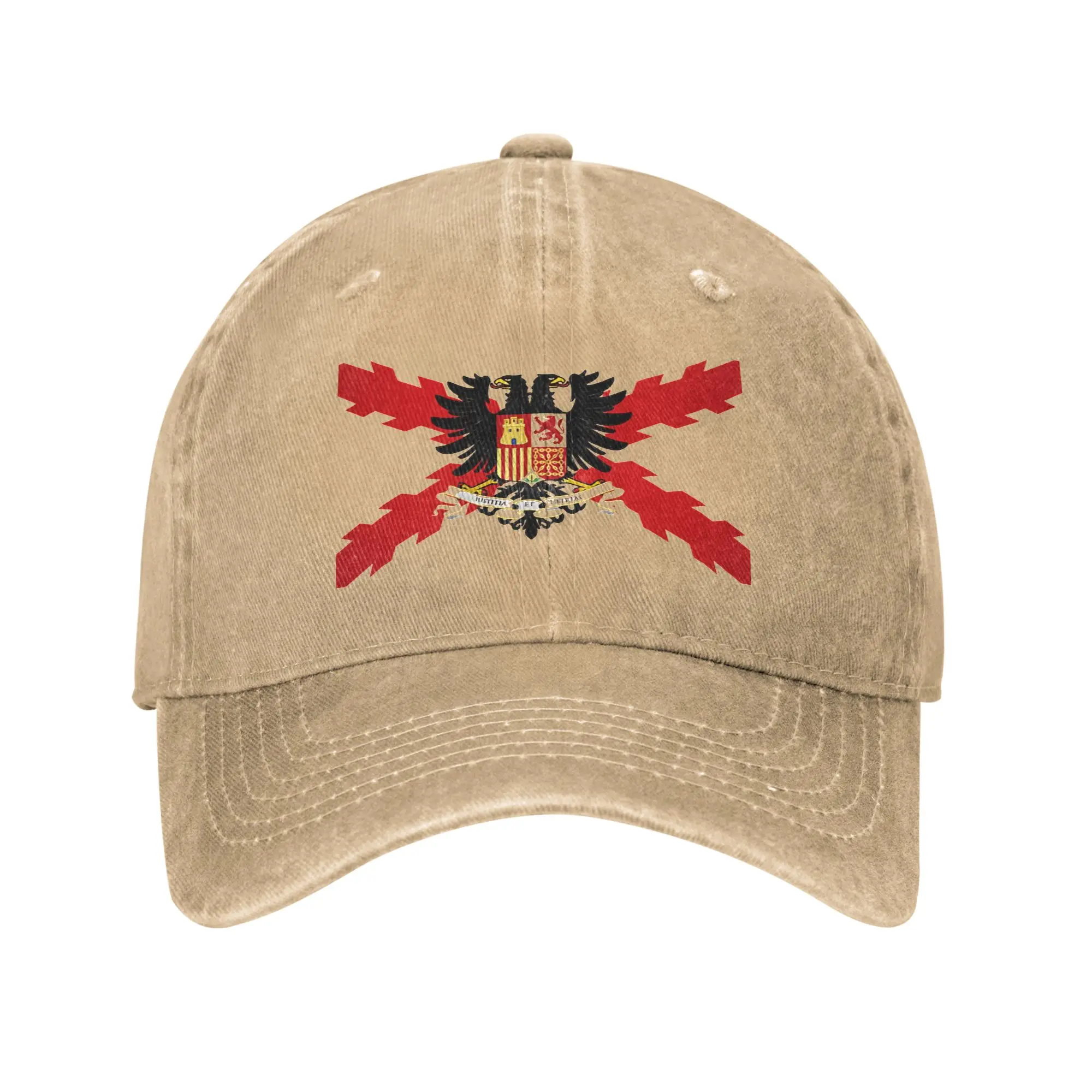 Spanien-Flagge Burgunderrot Kreuz Washed Baseball Cap Design Print Sonnen-Hip-Hop-Hüte Sommer Herren Erwachsene Jagd Camping Snapback Cap