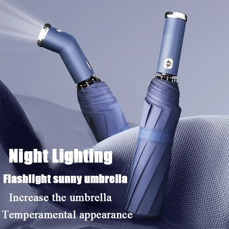 

Automatic Creative Fold Bones Business Bag Flashlight Durable Rainy High-grade 10 Three Sunshade Umbrella