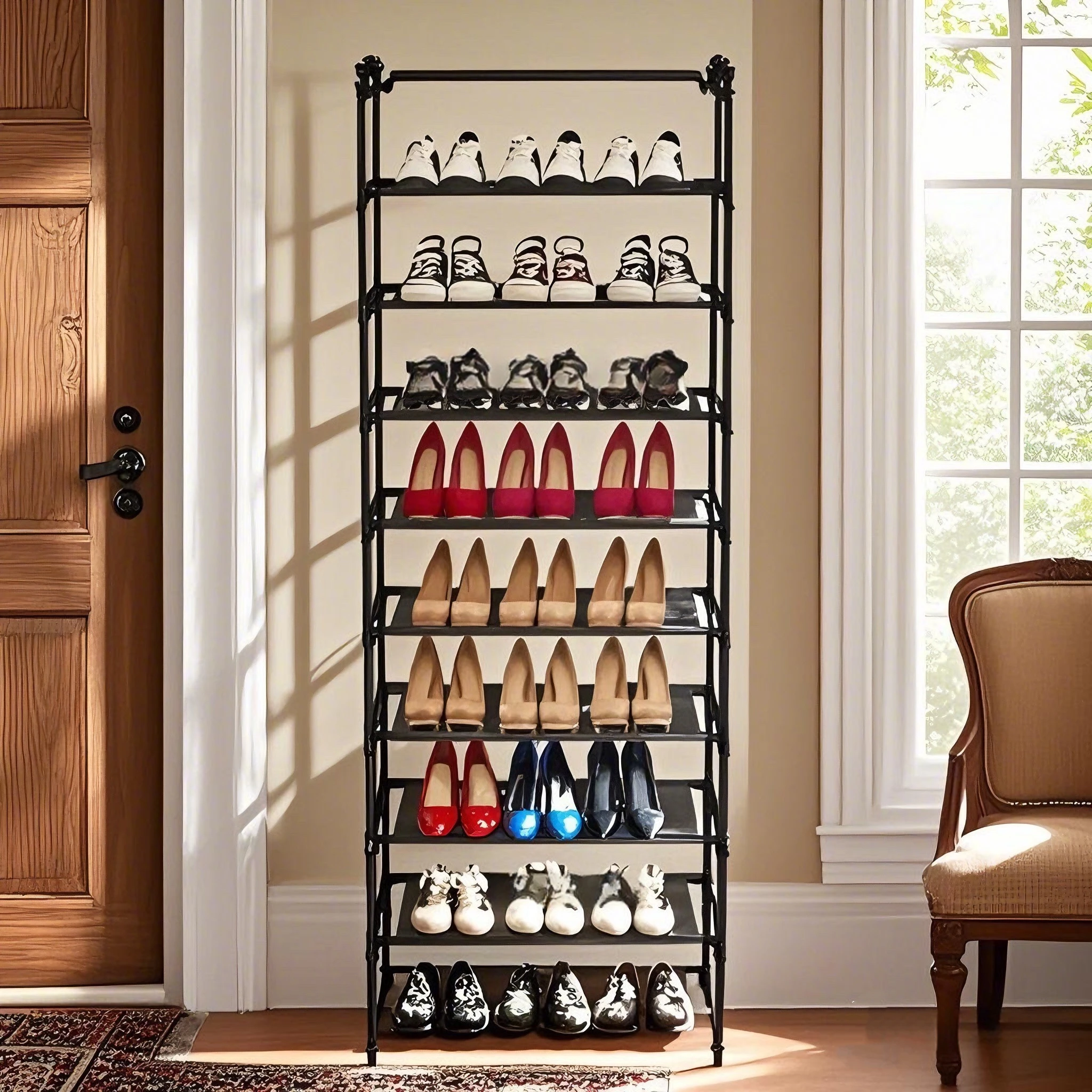 Shoe Rack 10 Tier Stackable Shoe Rack Storage Shelves Stainless Steel Frame Holds 50 Pairs Of Shoes