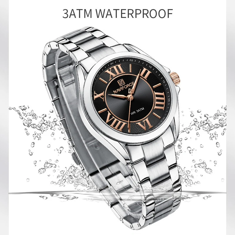NAVIFORCE NF5037 Women Watches Fashion Business Brand Ladies Stainless Steel Wristwatch with Roman Numeral Dial Relogio Feminino