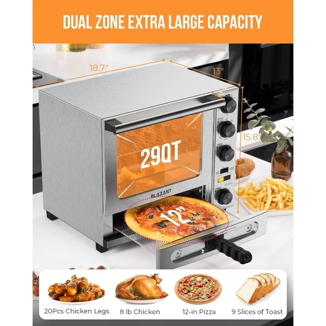 Oven Countertop, Dual Zone Toaster Oven Air Fryer Combo 29QT/28L Extra Large  Capacity with 12