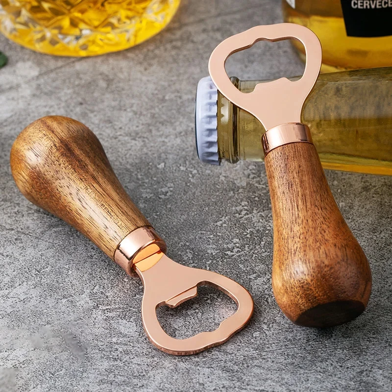 2/4Pcs Beer Bottle Opener Creative Wooden Handle Opener Portable Stainless Steel Cocktail Drink Cap Opener Bartender Corkscrew