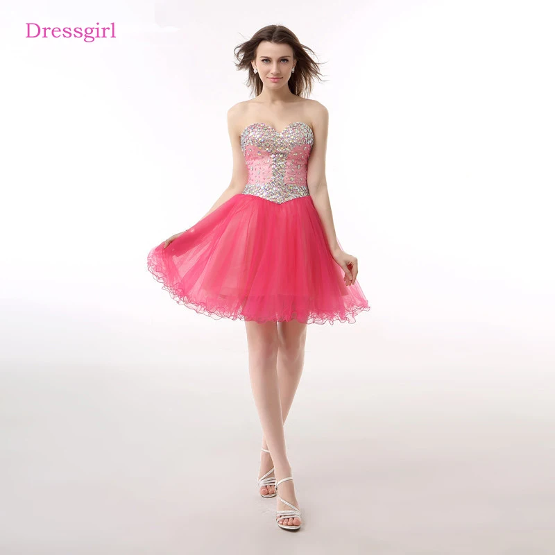 

Real Photo Fuchsia Homecoming Dresses A-line Sweetheart Organza Crystals Elegant Cocktail Dresses