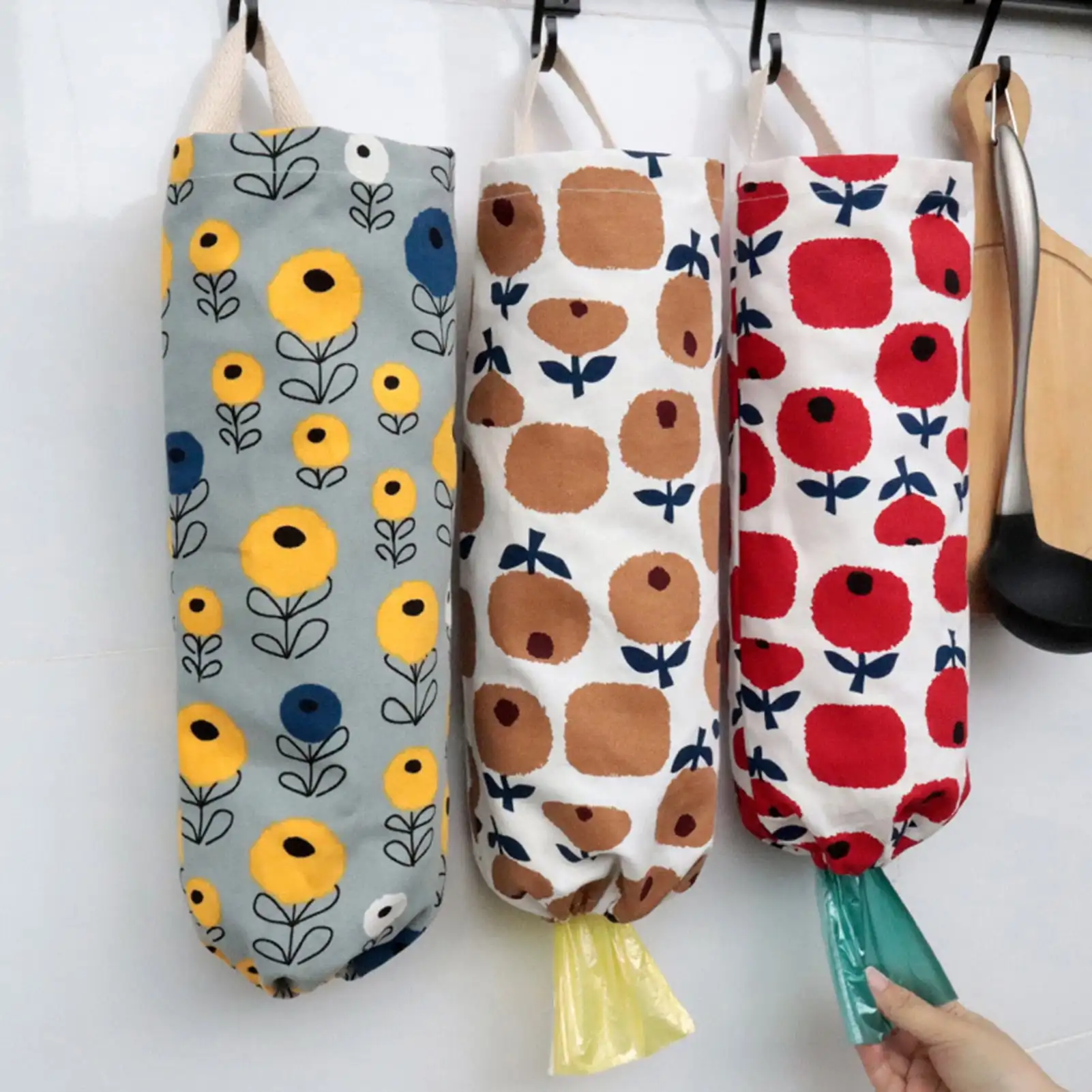 

Garlic and ginger storage bag Kitchen hanging bag accessories Wall-mounted Cute Printing Thick Cotton Shopping Bag organizer