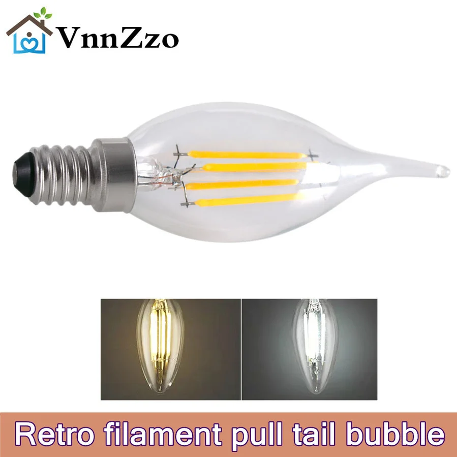 

VnnZzo LED filamento de la bombilla de luz con forma de vela E14 E27 220V 2W 4W 6W Vintage Edison bombilla lámpara fría/calien