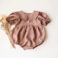 Summer Intant Baby Girl Jumpsuit Linen Cotton Baby Girl One-piece Playsuit 3