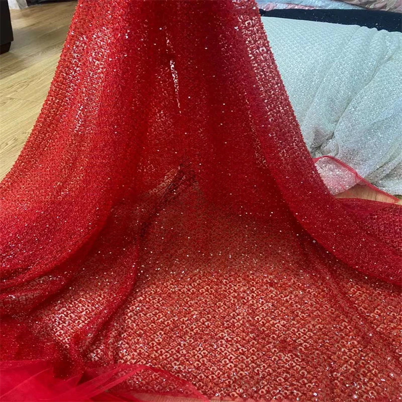 SJ Lace French Tulle Lace Fabric 2022 High Quality Nigerian Women Wedding Beaded Embroidery African Lace Fabric Dress jh14-10