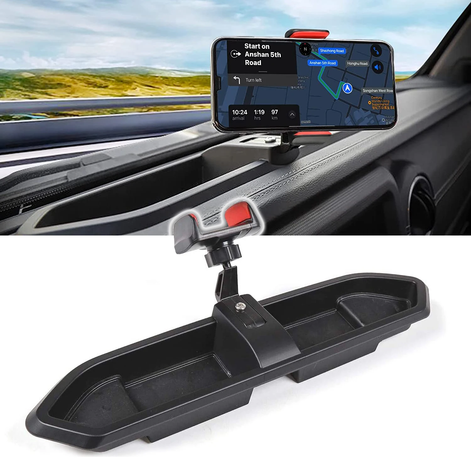 Car Dashboard Organizer Box with Mobile Phone Stand Bracket Holder Storage Tray For JEEP WRANGLER JL Gladiator JT 2018+