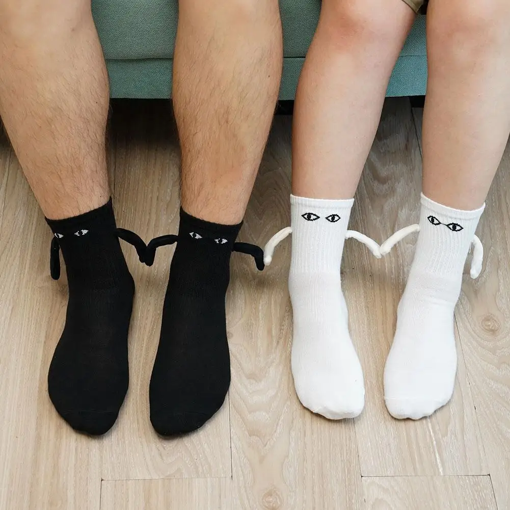 

1 Pair Magnetic Suction 3D Doll Couple Socks Cute Cartoon Hand In Hand Fun Couple Holding Socks Soft Breathable Cotton Socks