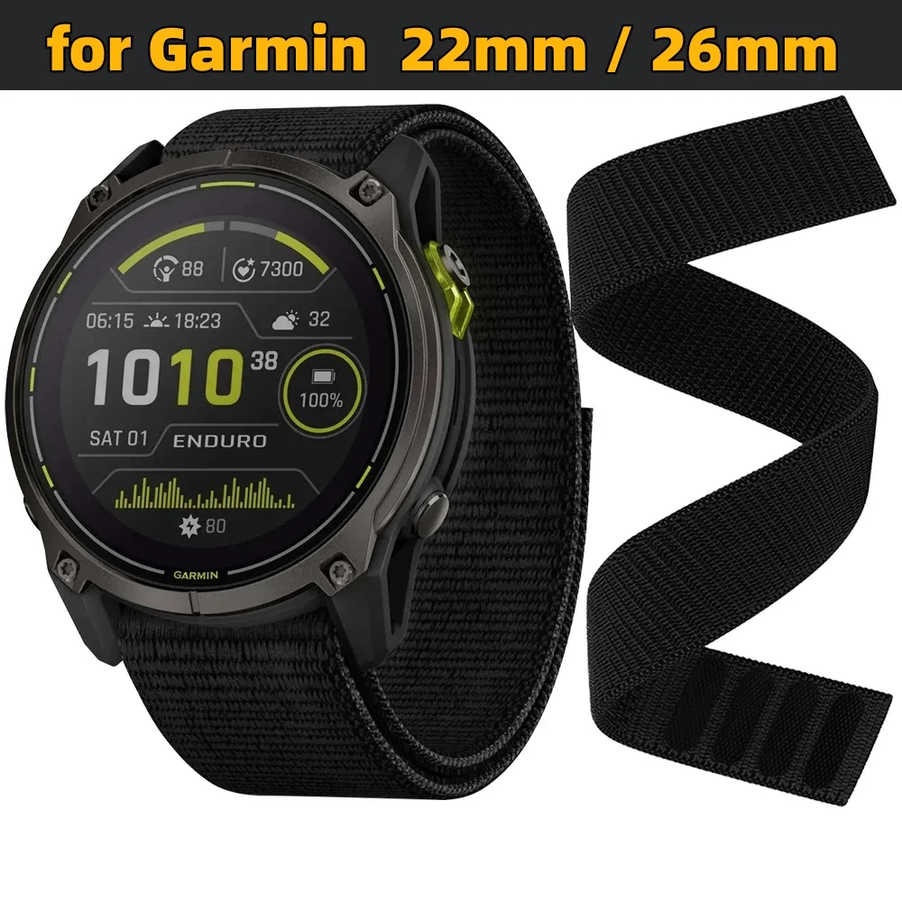 Durable Nylon Hook Loop Watch Strap - 22mm/26mm Adjustable Band
