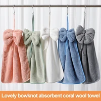 Bowknot Coral Velvet Hand Towel For Bathroom Kitchen Microfiber Soft Hanging Loops Quick Dry Absorbent Cloths Home Terry Towels 2