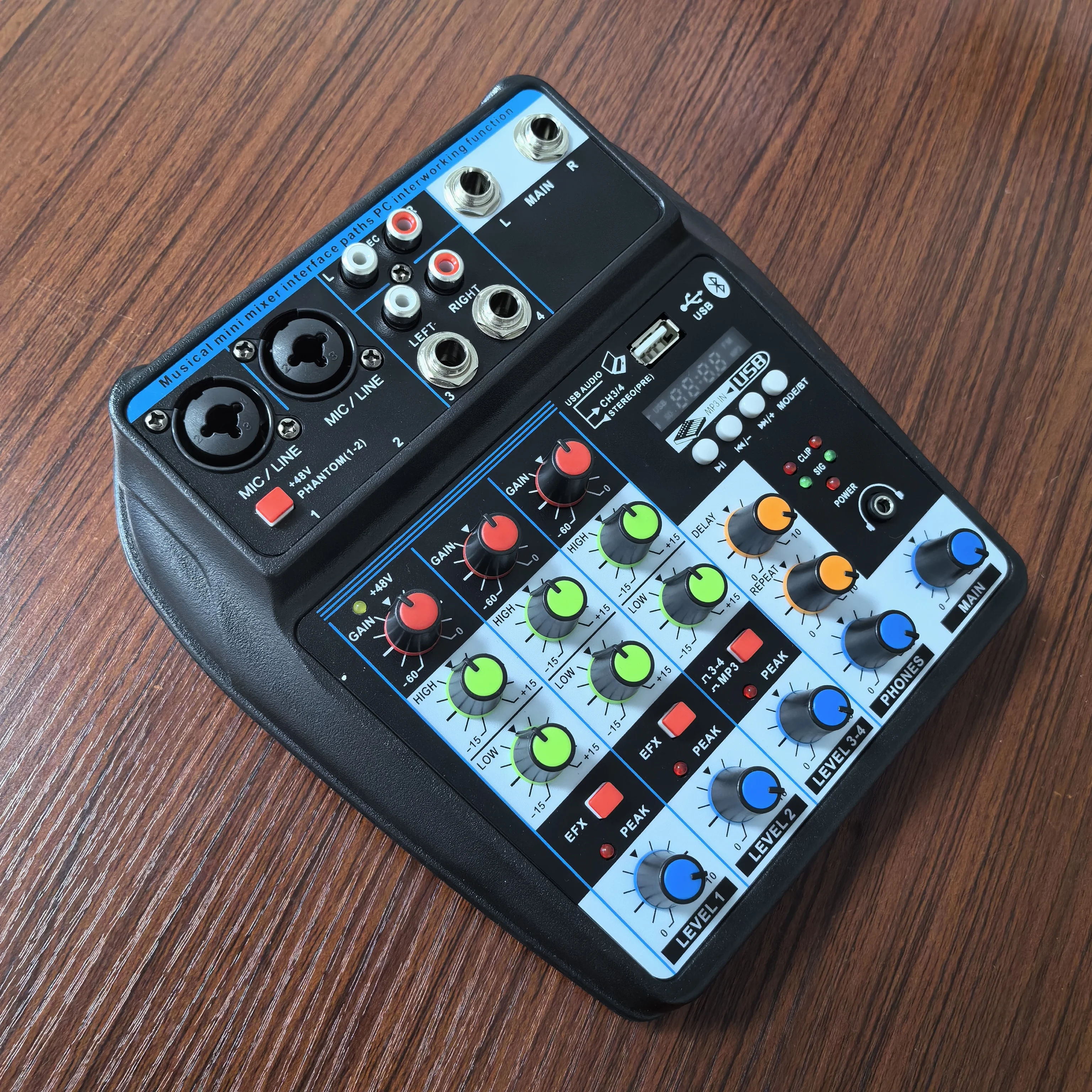 믹서 콘솔 K4 4 채널 오디오 믹서 DJ Bluetooth USB MP3 녹음 가라오케 PC 모바일 모노 스테레오