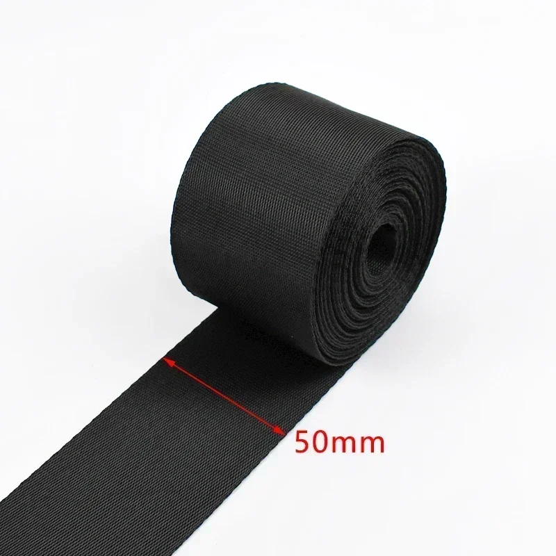 Durable Black Nylon Webbing Strap - Versatile 10m x 10-100mm Roll for DIY Projects & Accessories