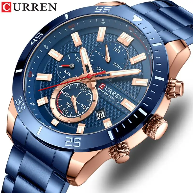 

Curren Fashion Men Watches Stainless Steel Band Chronograph Luxury Brand Wristwatches for Male with Luminous Hands Relogio