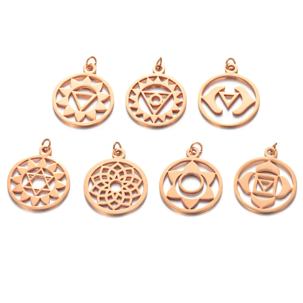 7-Piece Titanium Stainless Steel Yoga Chakra Pendant Set