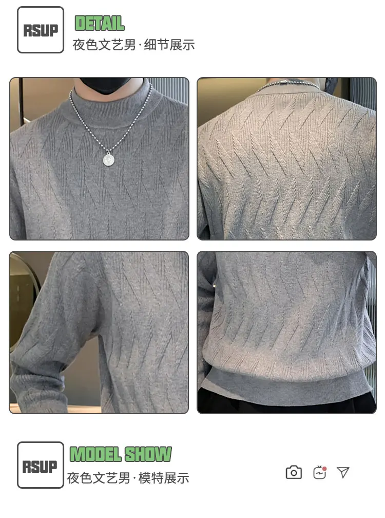 Description Picture 4 of itemMen's Sweaters Autumn and Winter Nmock-neck Warm Long Sleeve Pullover Outdoor Workout Casual Knitting Pullovers Tops D71