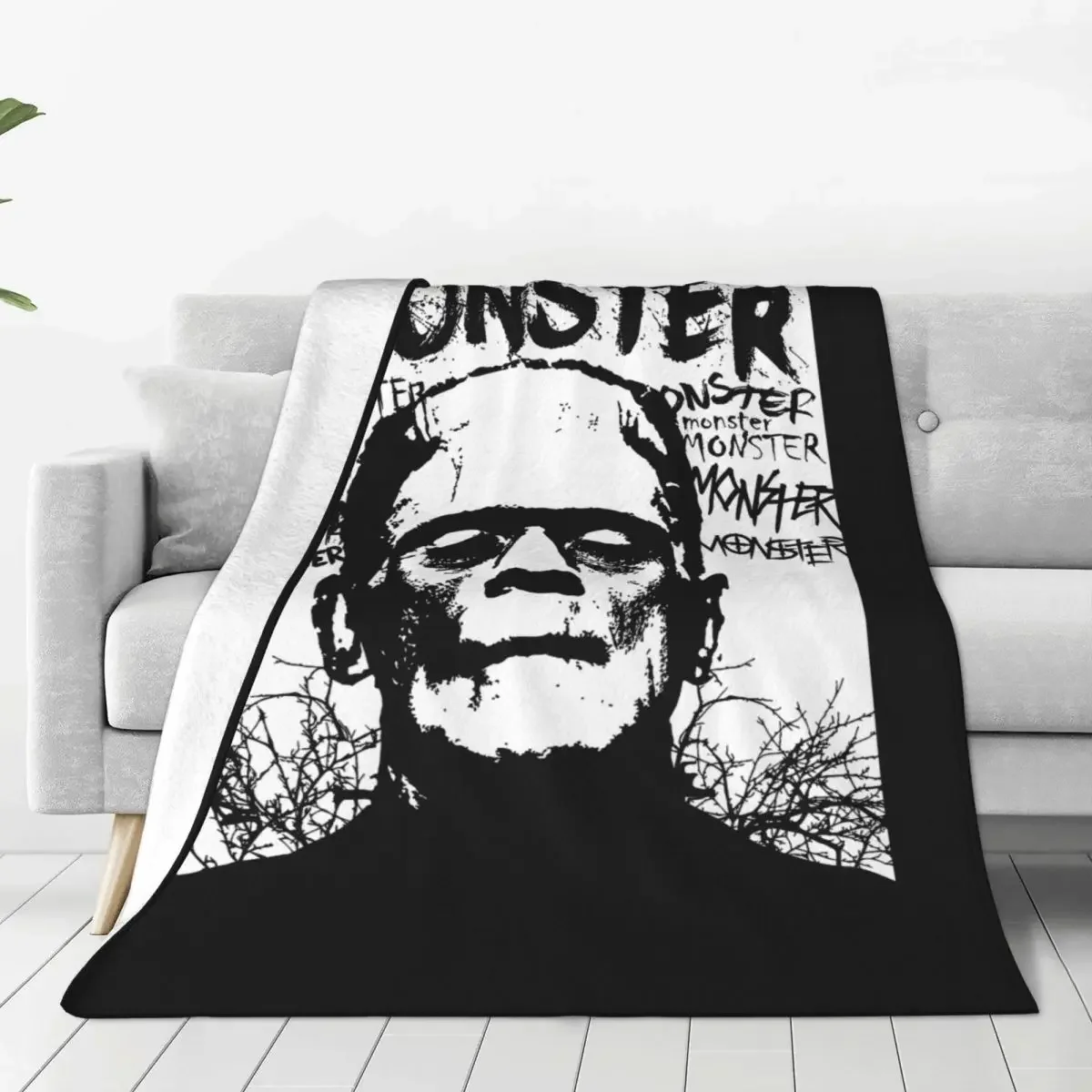 

Monster Fleece Throw Blanket Frankenstein Horror Movie Blankets for Home Car Lightweight Thin Bedding Throws