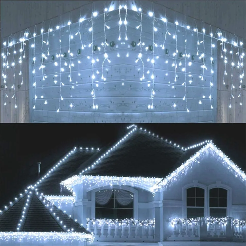thumbnail image 1 of Cortina de luces navideñas con forma de cascada para decoración de exteriores, 5 m de caída, 0,4-0,6 m, luces LED de hadas para fiestas en el jardín y vacaciones, 1 of 5