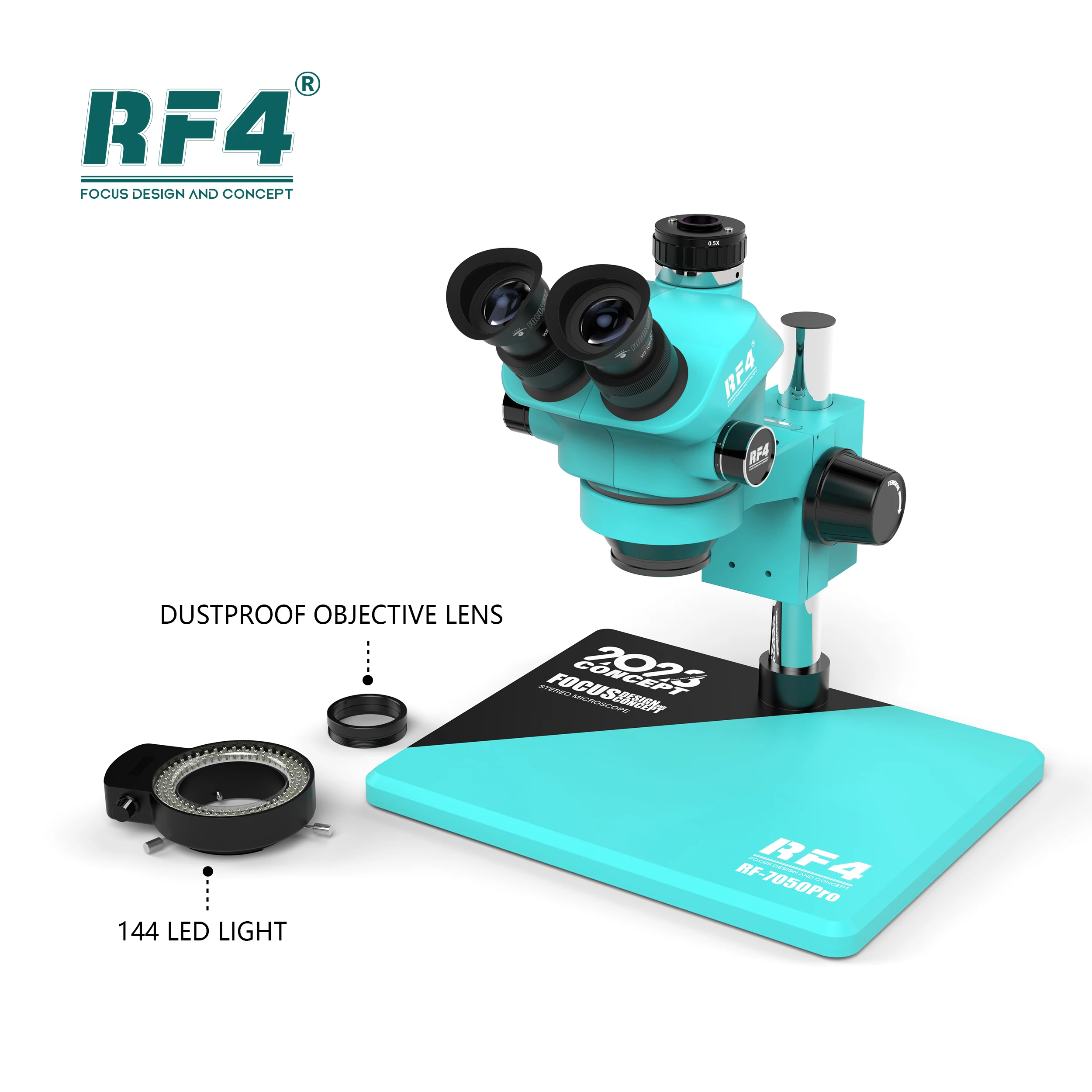 

RF4 Latest Triocular Microscope 7-50X Magnification Knob 6 Gear Locking Zoom Phone Electronic Component Repair RF-7050PRO