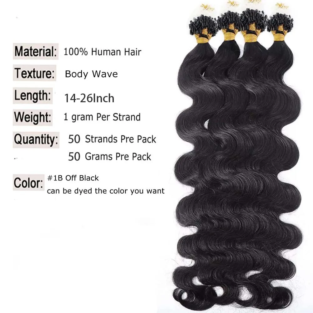 Body Wave Micro Loop Human Hair Extensions Double Drawn Microlink Extensions Real Human Hair #1B Natural Color 14-26Inch 50grams