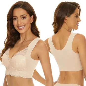 Seamless Gathered Bra Without Steel Ring To Prevent Breast Sagging, European and American Lace Large Size Underwear for Women 1