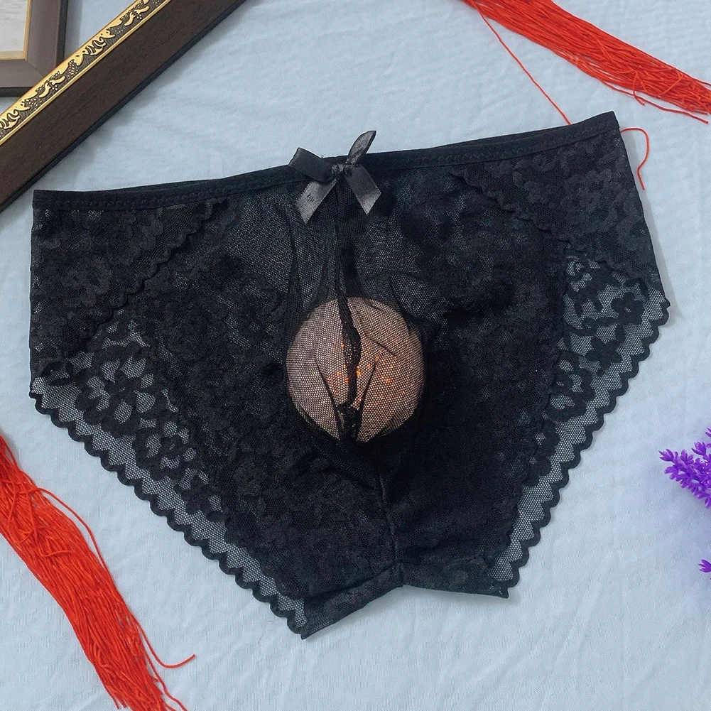 

Sexy Men Panties Lace Seamless Briefs Low Waist U-Convex Underwear See Through Lingerie Transparen Ultra-Thin Breathable Briefs