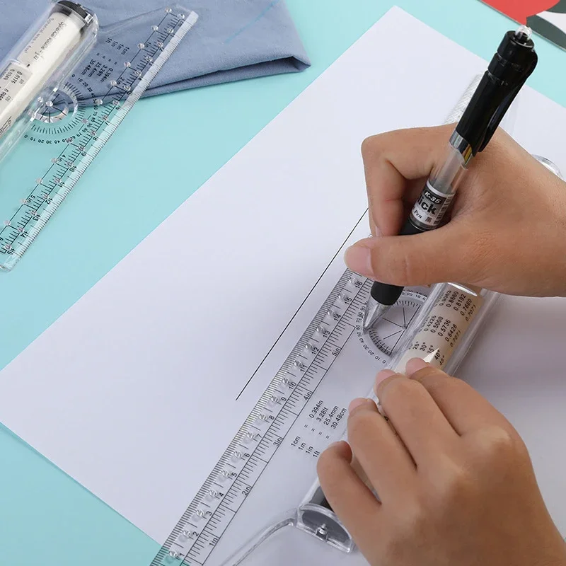 Drawing Ruler Zxiixz Angles Line 15cm 30cm Multi-Function Roll Draw Metric Rolling Clear Parallel