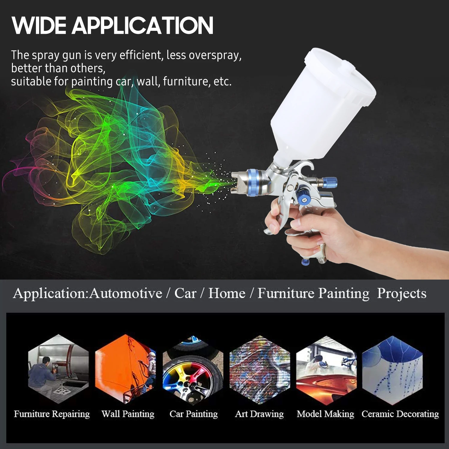 Nasedal HVLP Spray Gun 600ml Cup 1.4Mm 1.7Mm 2.0Mm Gravity Airbrush nozzle needle for Painting Car Furniture Wall