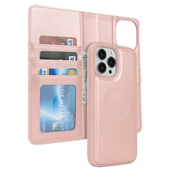 2 - in - 1 Detachable Magnetic Wallet Leather Case with Card Slot & Protective Cover for iPhone 18 Pro (Rose gold)