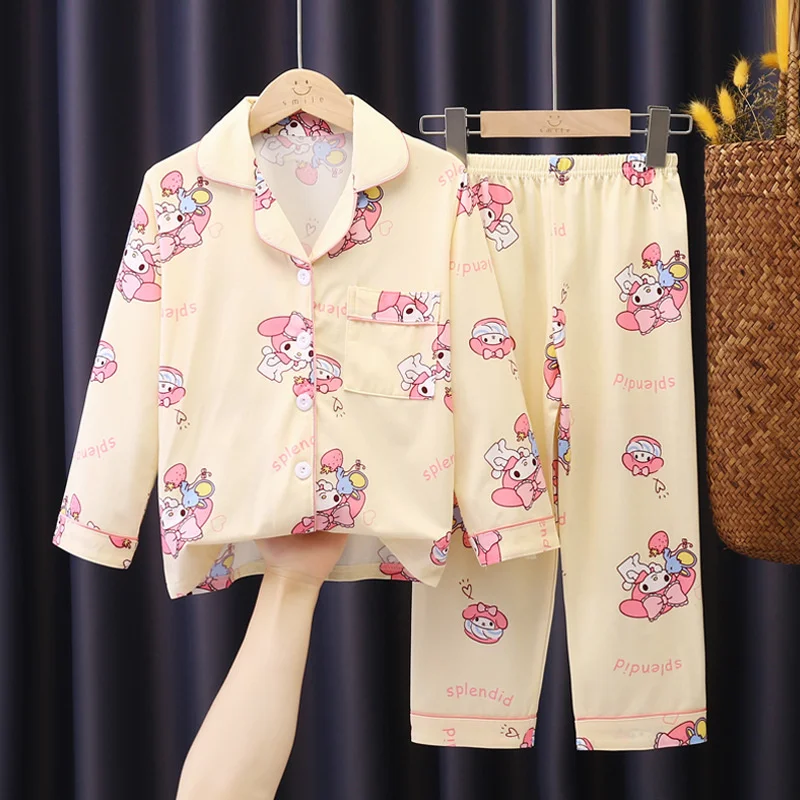 Sanrio Pajamas Set Cinnamoroll Long-Sleeved Cartoon My Melody Kuromi Anime Sleepwear Suit Student Clothes