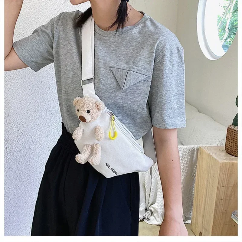 Kids New Fashion Canvas Waist Bags Letter Bear Large Capacity Designer Crossbody Belt Bags Banana Hip Money Pouch Chest Bags 4