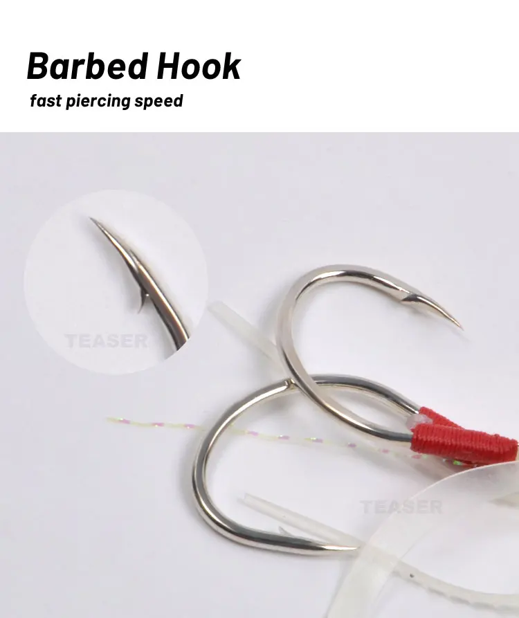 TEASER HK025 2 paare/beutel 6/0 8/0 Jigging Haken UV Leuchtende Glow Gummi Salzwasser Trolling Künstliche Triple Sea Angelhaken – Detail 14