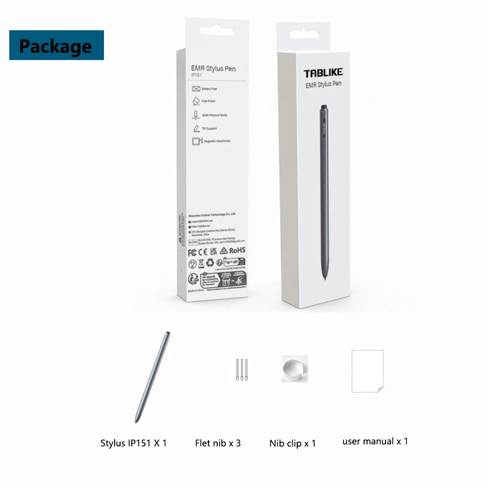 TABLIKE IP151 EMR Stylus for Remarkable 2 E-Paper, 4096 Pressure Digital Pen with Eraser for WACOM / Samsung Drawing Tablet 6