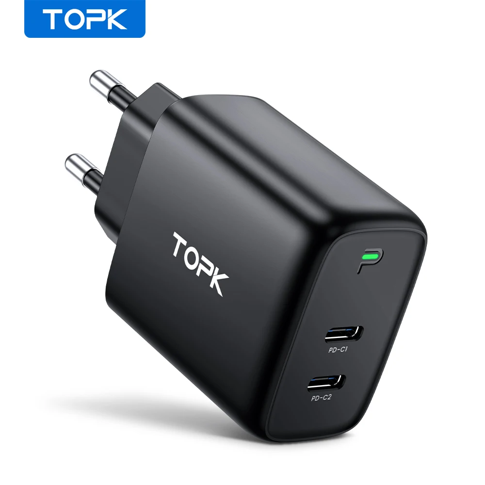 TOPK B15-C2 40W Portable USB Type C Charger QC 3.0 Quick Charger For iPhone 13 12 ProMax Fast Charging For Samsung Xiaomi usb fast charge Chargers