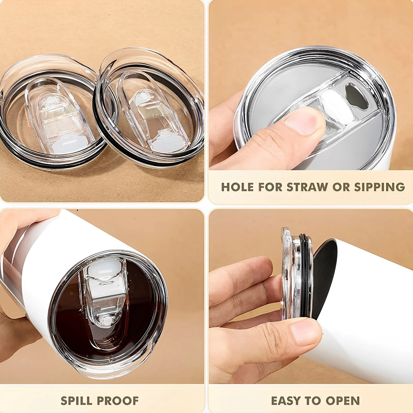 Description Picture 6 of item6Pcs Skinny Tumbler Lid Plastic Tumbler Replacement Lids Splash Resistant Tumbler Covers for 20oz Skinny Stainless Steel Tumbler