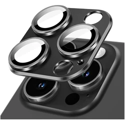 Premium Metal Tempered Glass Camera Lens Cover and Screen Protector - iPhone 15 Pro (Black)