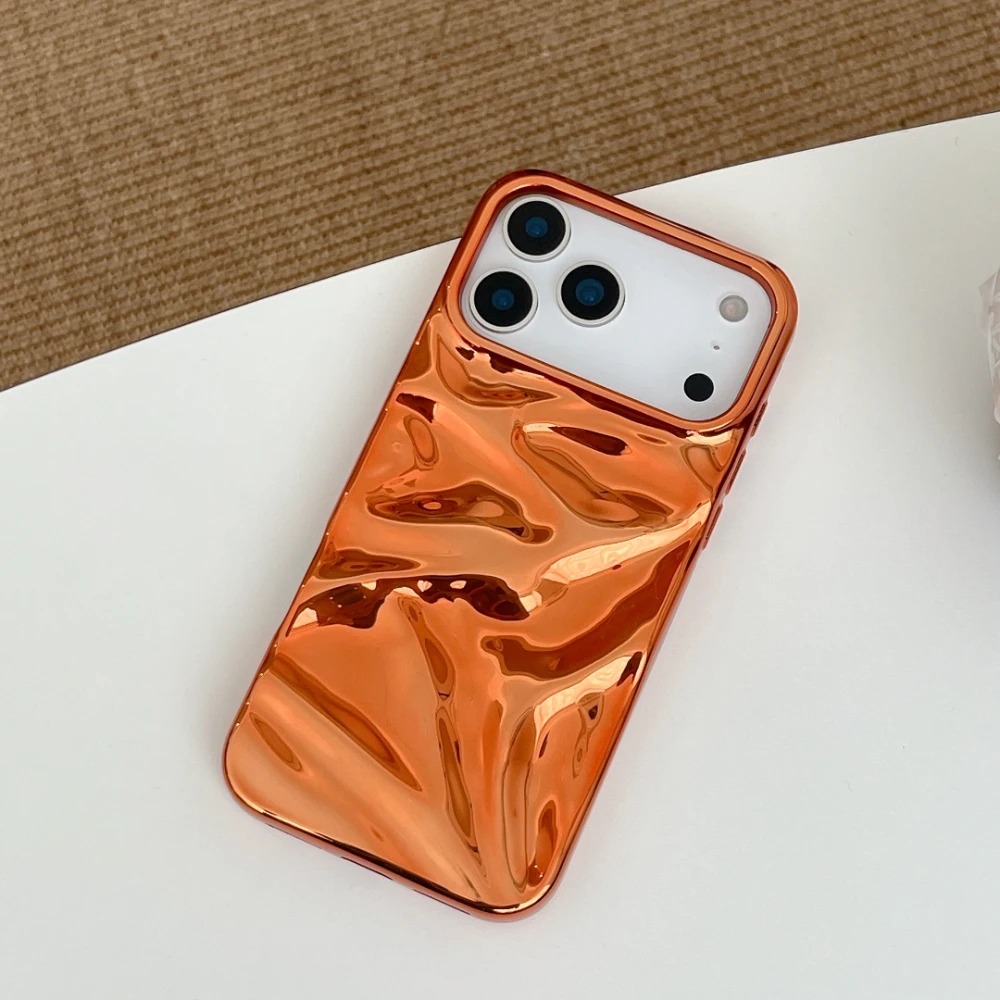Luxury Electroplated Orange Water Ripple Phone Case - Shockproof Soft Bumper Cover