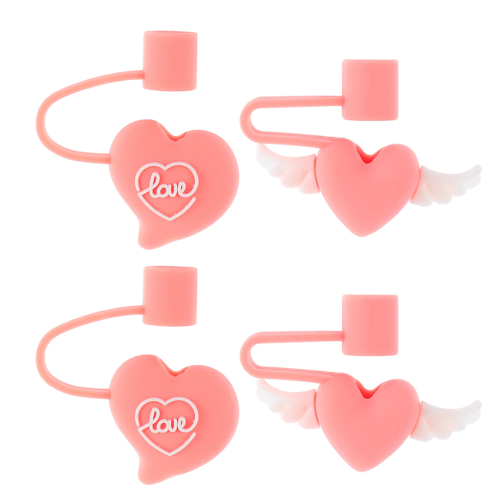 4 Pcs Silicone Straw Stopper Dust-proof Cap Cover Plug Heart Decor