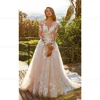ANGEL Elegant Lace A-line Wedding Dresses Customized Long Sleeves Bride Gowns Applique O-Neck Button Tulle robe de mariée 3