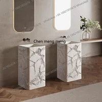 อ่างล้างหน้าทรงเสา Travertine แบบติดตั้งในตัว ตั้งแต่พื้นจรดเพดาน พร้อมอ่างล้างหน้าแนวตั้ง 2