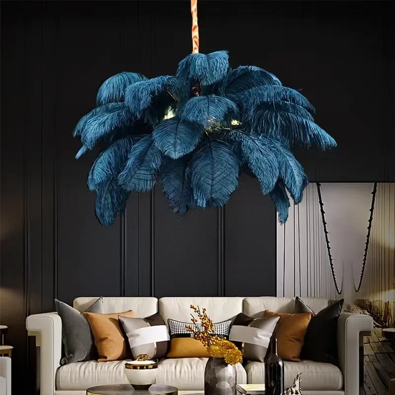 Nordic Ostrich Girl Ins Feather Art Living Room Chandelier Bedroom Indoor Hanging Lamp Chandelier Home Decoration Ceiling Lamps 5