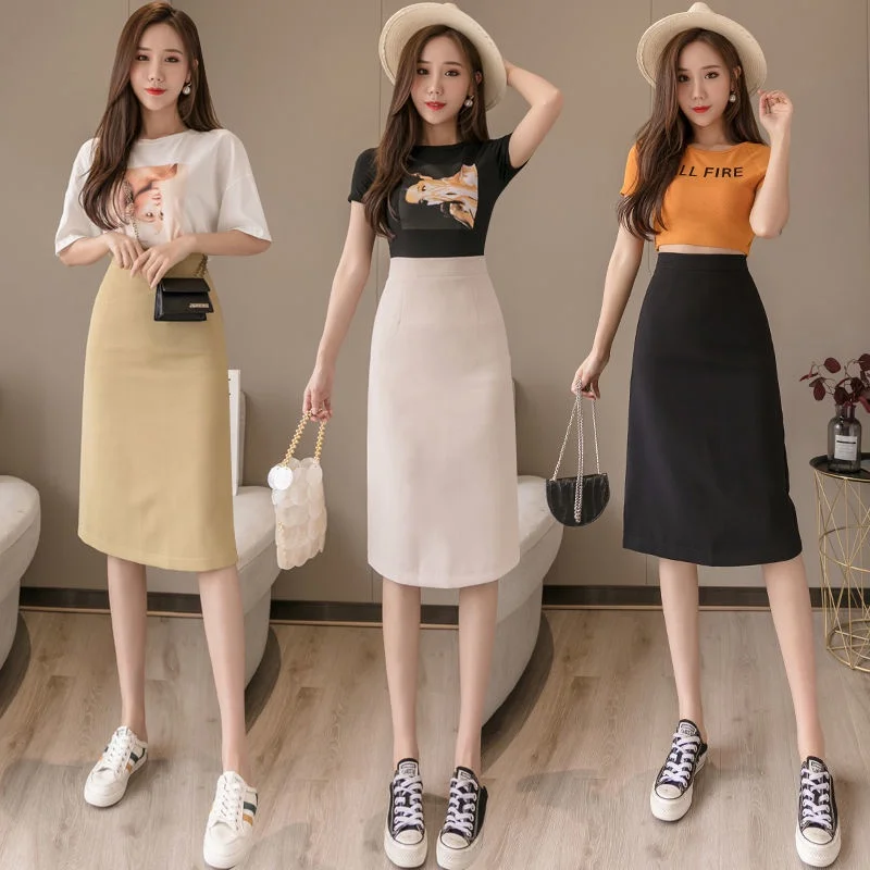 

Women Office Skirts Mid Length Skirts Simple Basic Styles Skirts